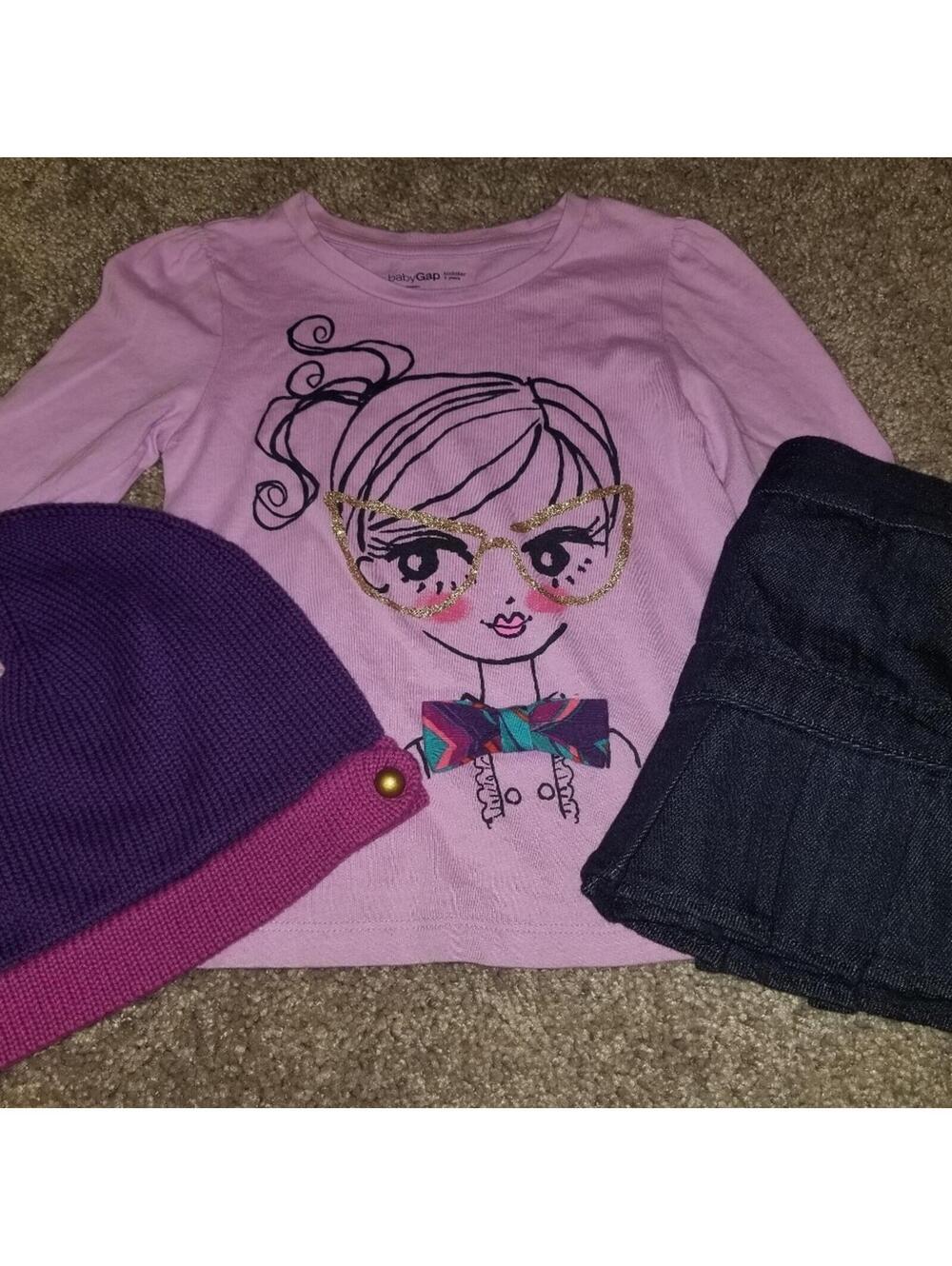 Baby Gap Purple Jewel Line Outfit Hat Top Skirt 3